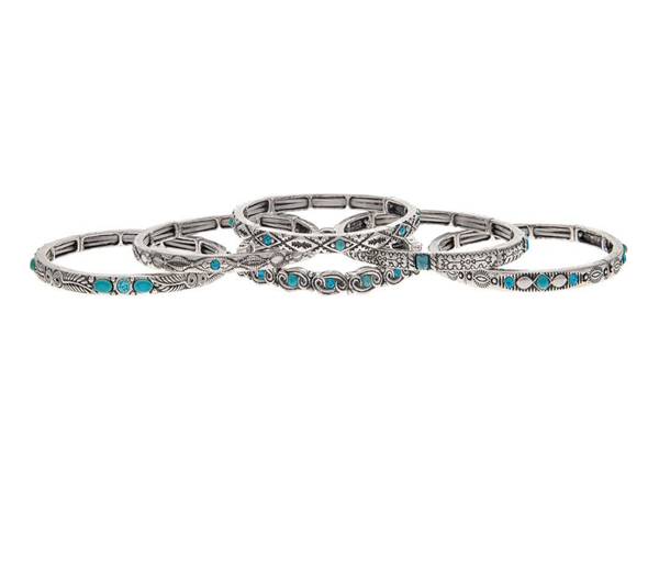 Silver/Blue Gems Stackable Bracelets